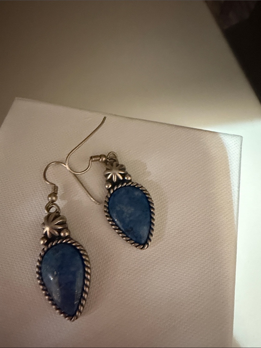 Carolyn Pollack Blue lapis Teardrop Stone Silver Floral Dangle Earrings - Picture 3 of 3